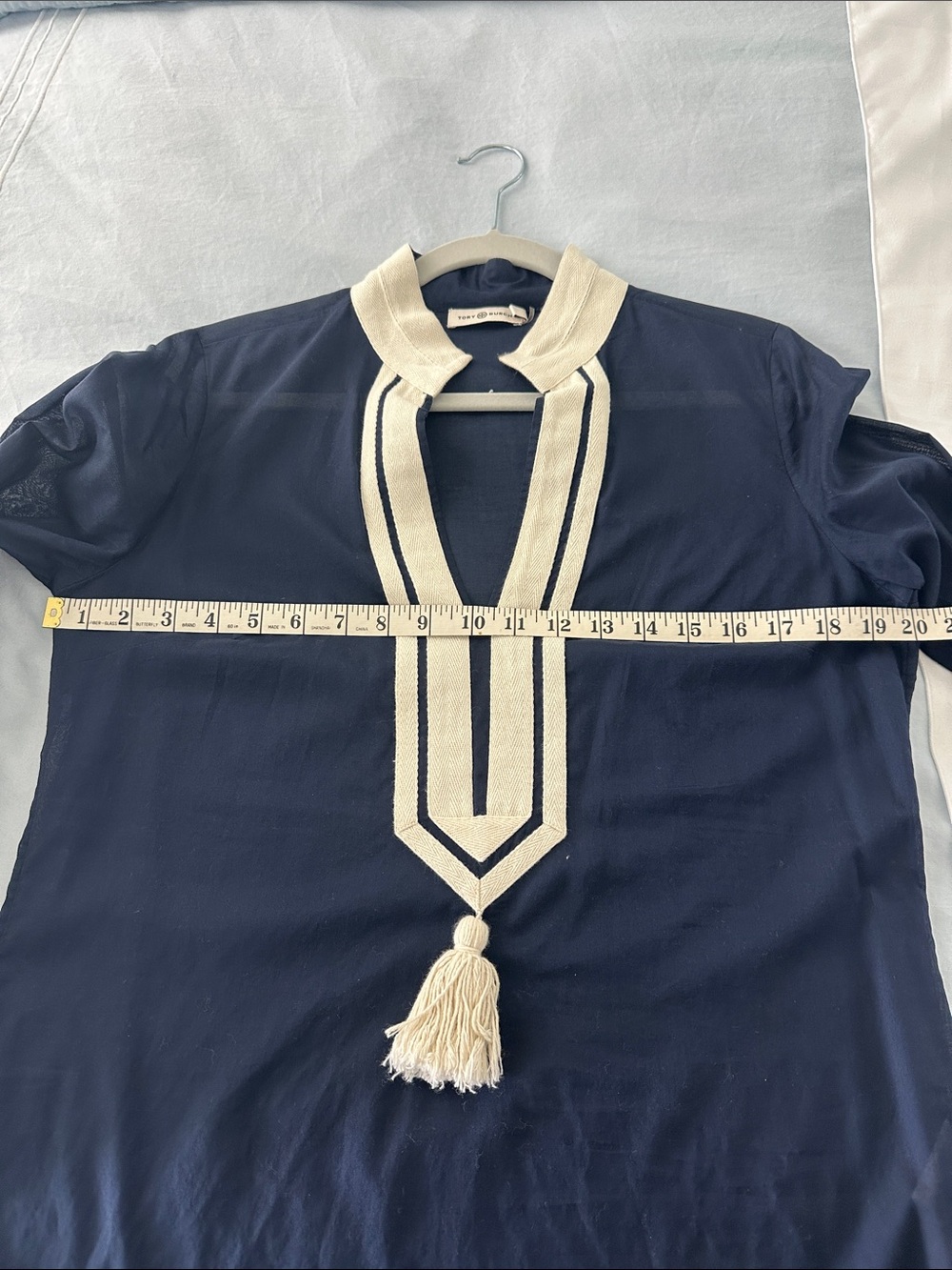 Tory Burch Navy and Cream Tassel Tunic Swim Cover-Up - Picture 7 of 7